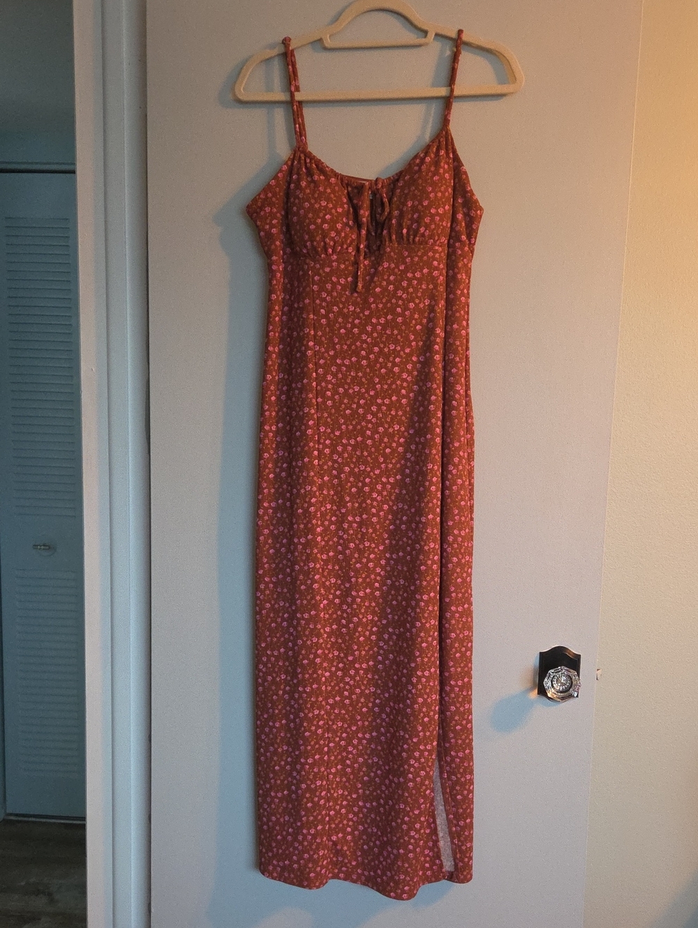No Boundaries Rust Floral Tie-Front Maxi Dress